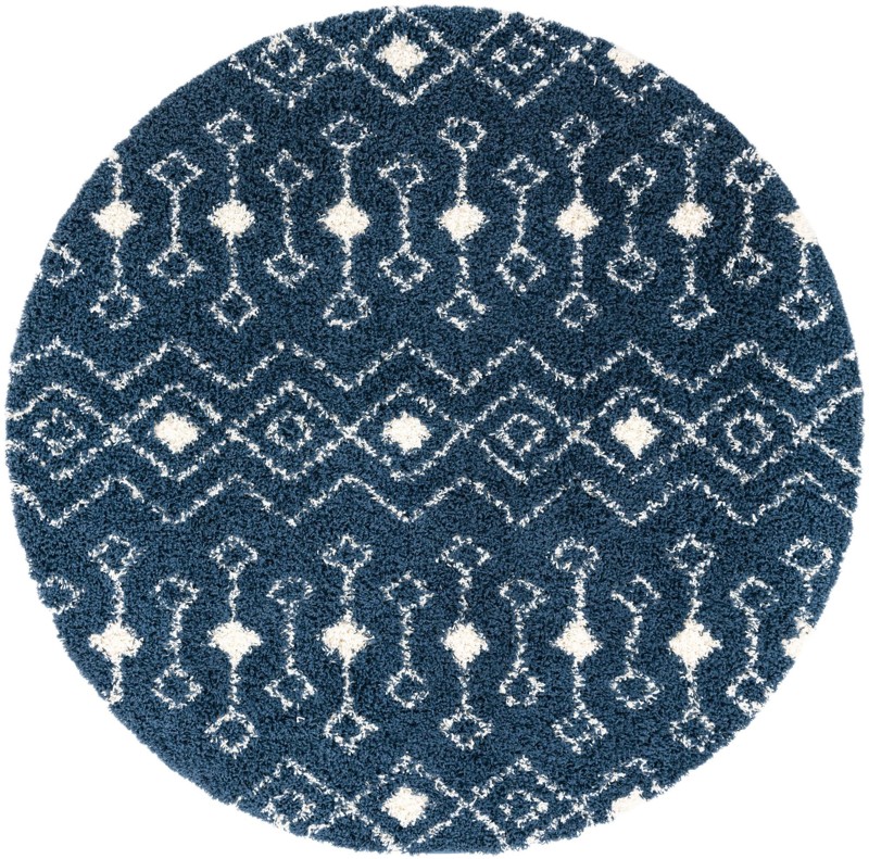 7' x 7' Bayley · Geometric trellis Shag Rug, navy and ivory