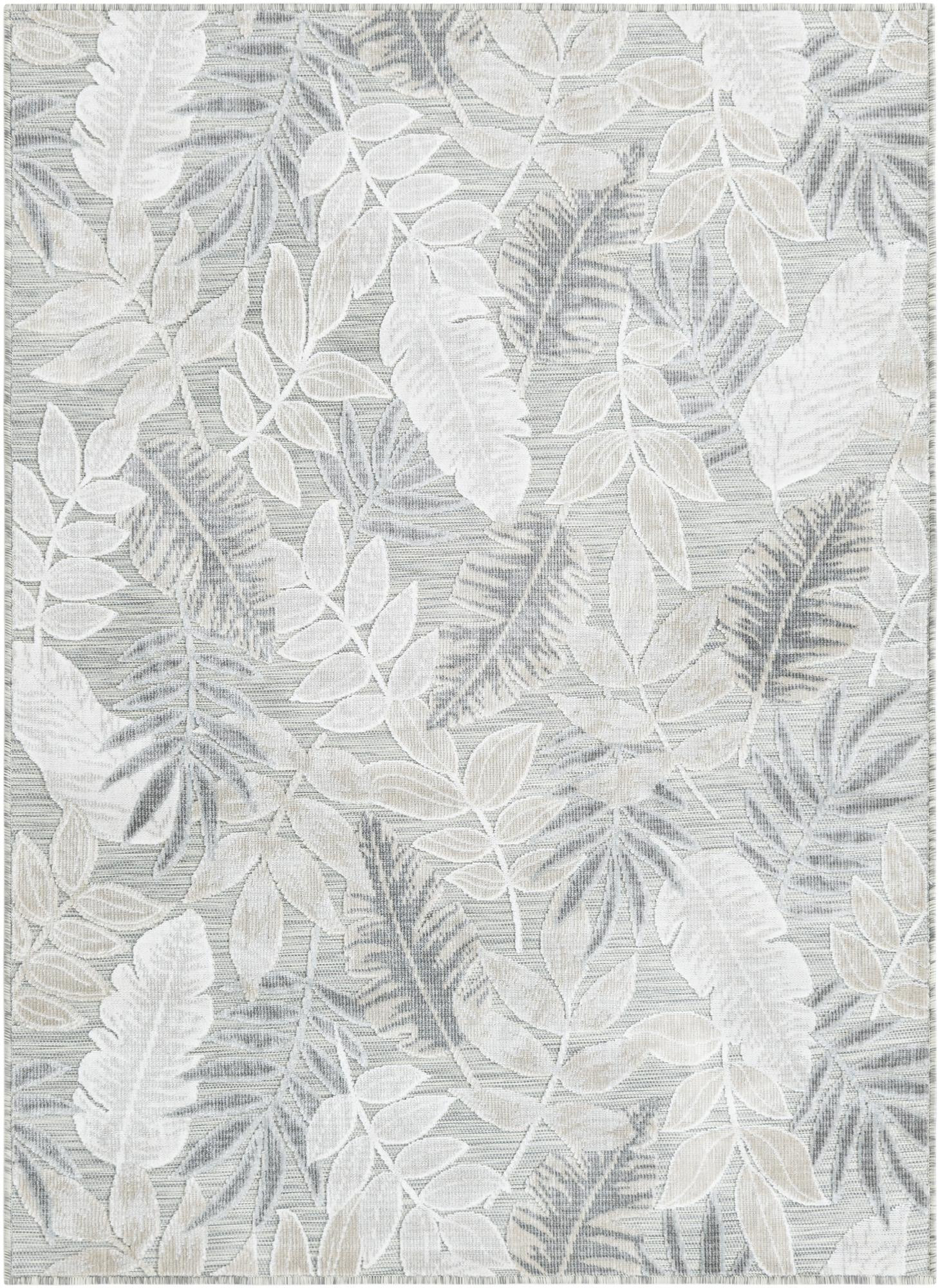 4' 5 x 6' Quimby · Botanical Outdoor Rug, gray and ivory