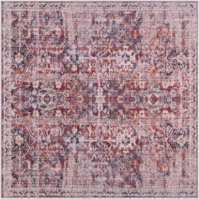 6' x 6' Hollow · Distressed medallion rug, pink and ivory