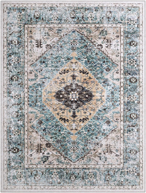 9' x 12' Trillium · Medallion rug, sea glass and tan