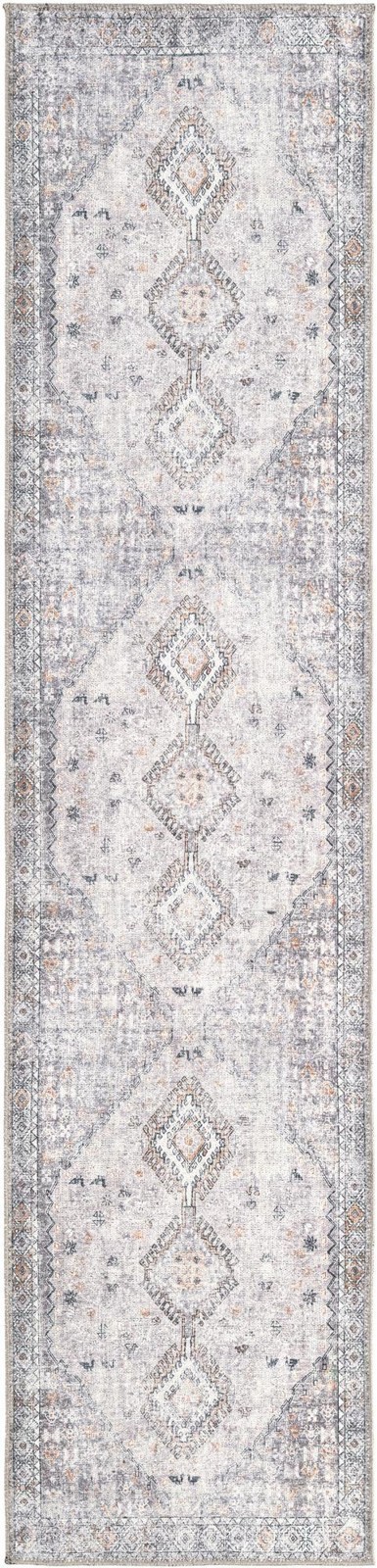 2' x 8' Hodges · Diamond medallion Washable Rug, ivory and gray