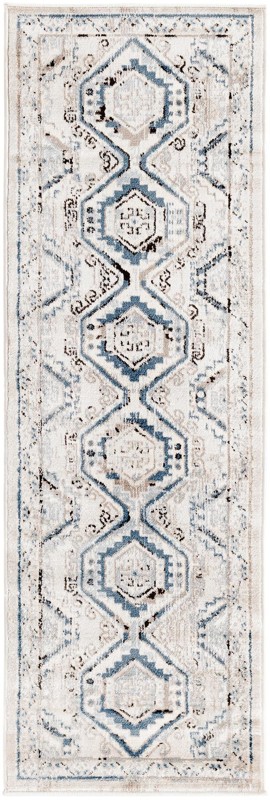 2' x 6' Harmon · Border rug, gray blue