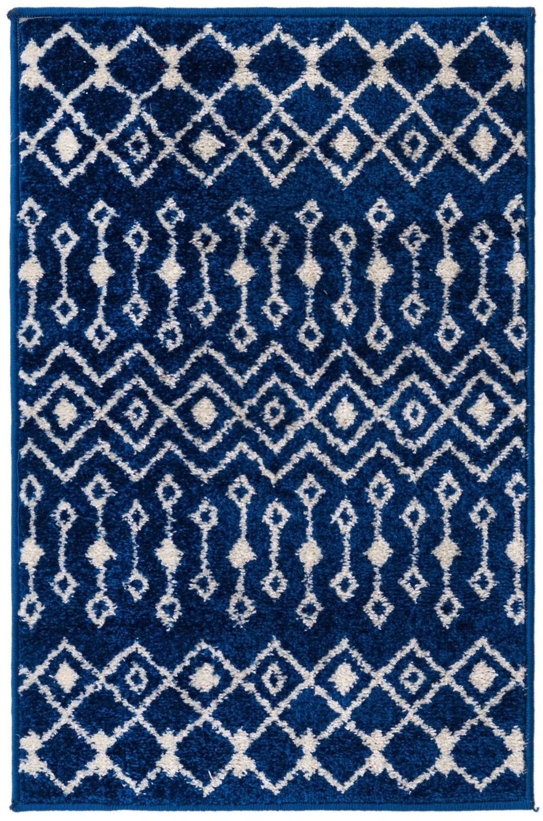 2' x 3' Boswell · Geometric trellis rug, navy and ivory