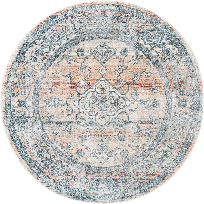 Opal · Medallion rug, blue and terracotta