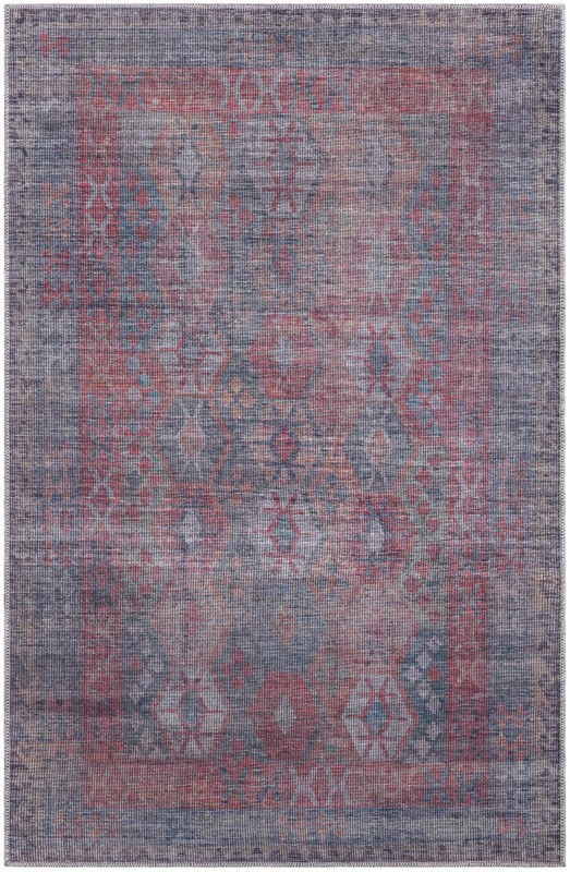 4' x 6' Fleming · Geometric diamond Washable Rug, rust and blue