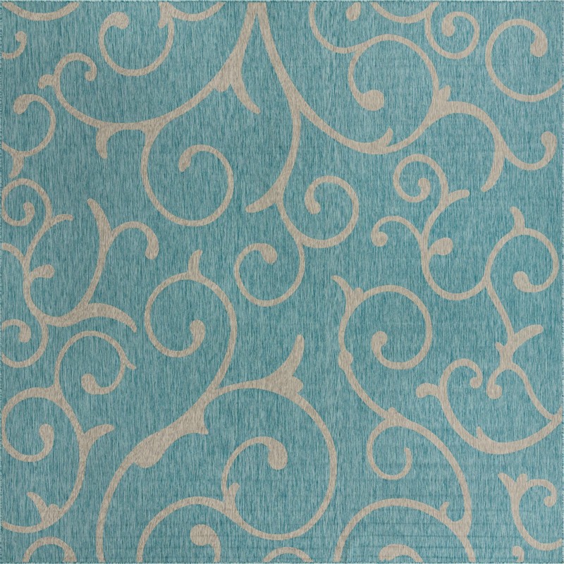 13' x 13' Shale · Floral / botanical Outdoor Rug, aqua