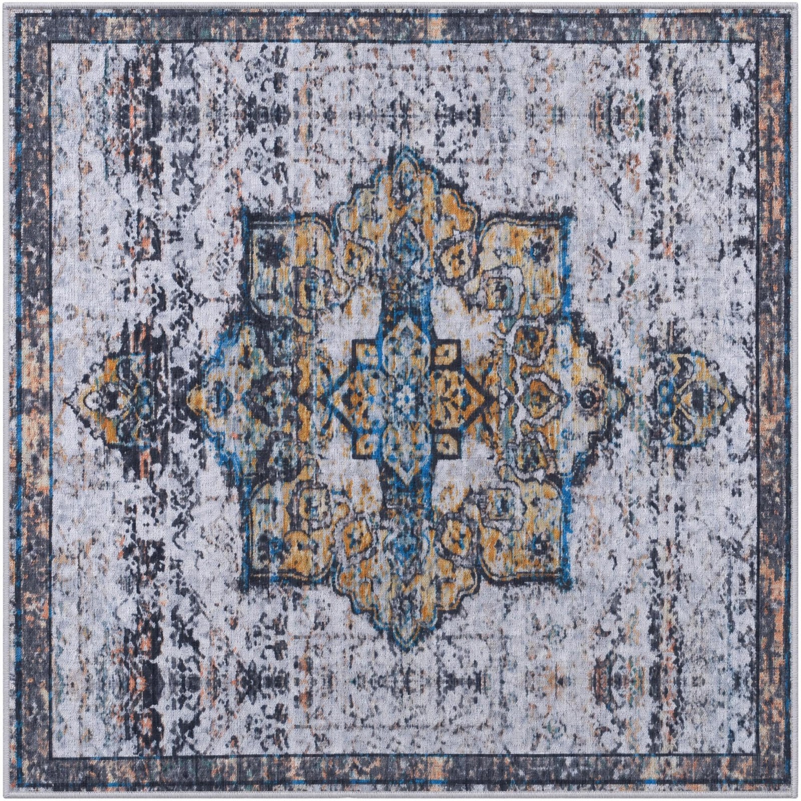 4' x 4' Rideout · Medallion rug, white and blue