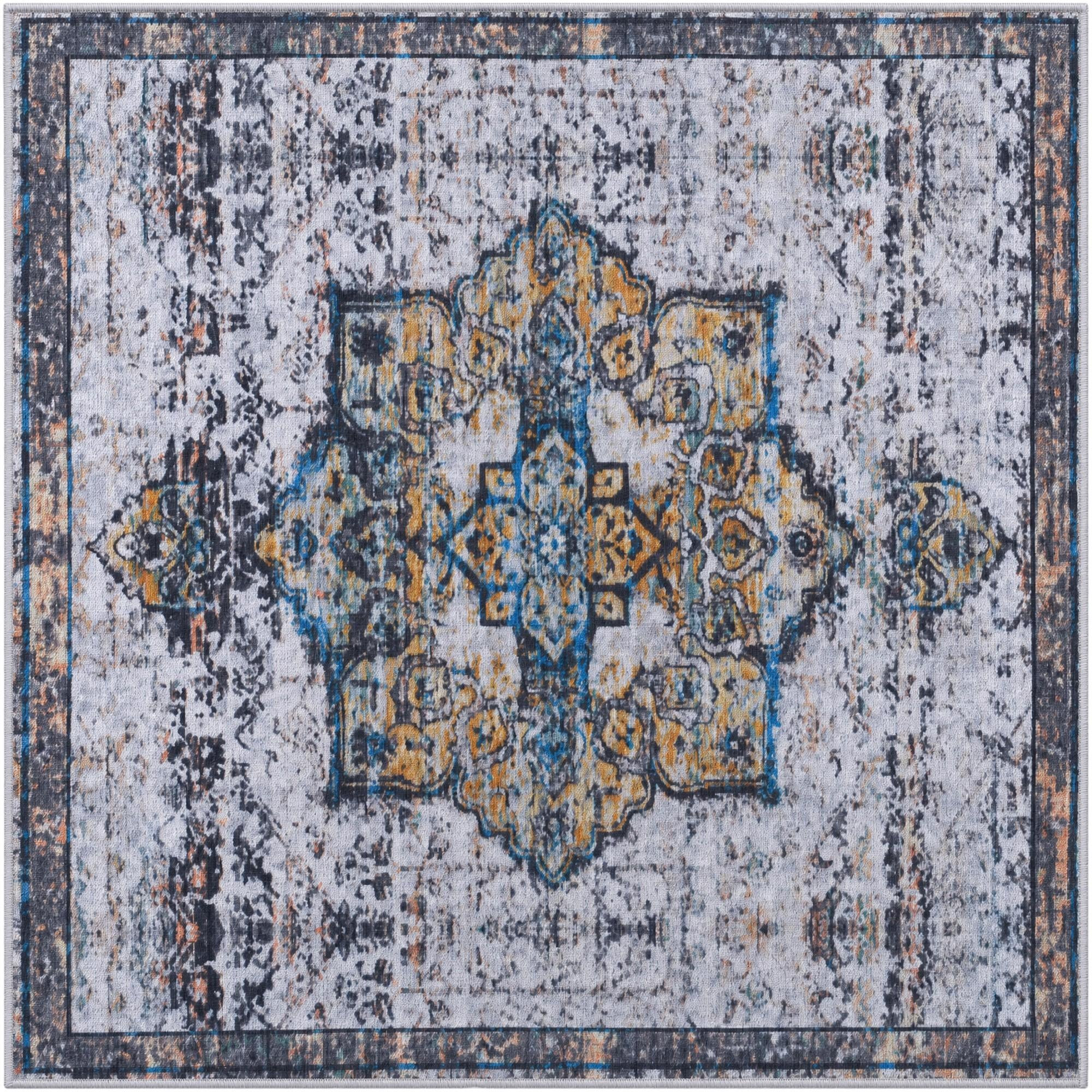 4' x 4' Rideout · Medallion rug, white and blue