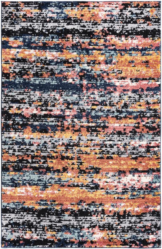5' 3 x 8' Nelson · Abstract striped rug, multicolor and navy