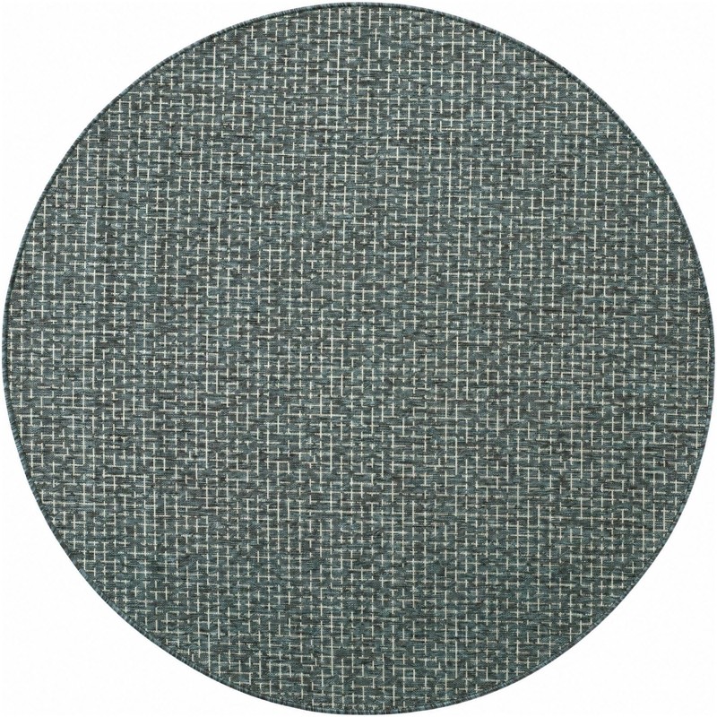 6' x 6' Loam · Grid Outdoor Rug, teal and cream