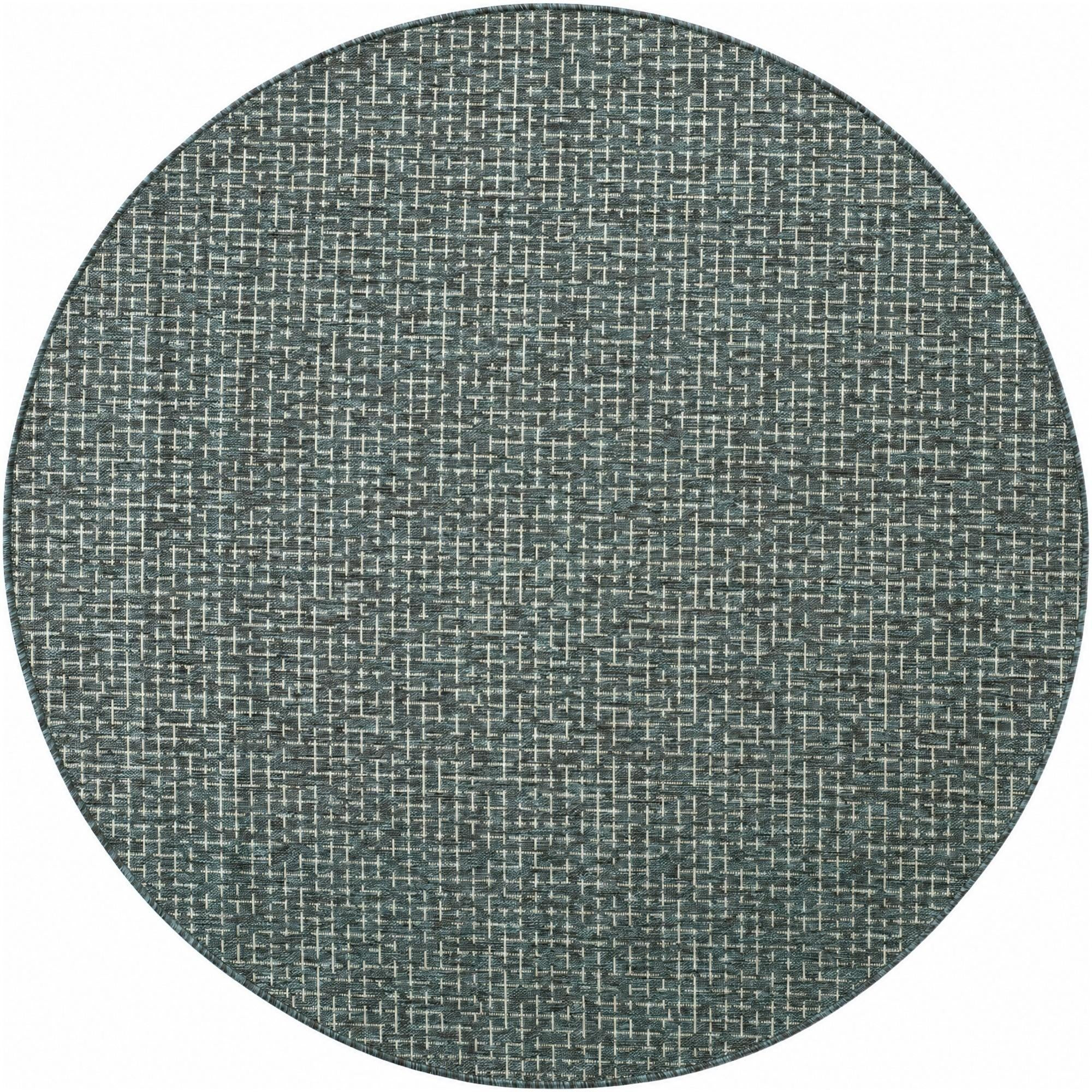 6' x 6' Loam · Grid Outdoor Rug, teal and cream