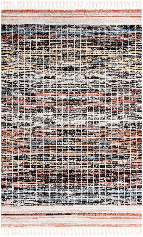 5' 3 x 8' Kenney · Grid rug, black and multi