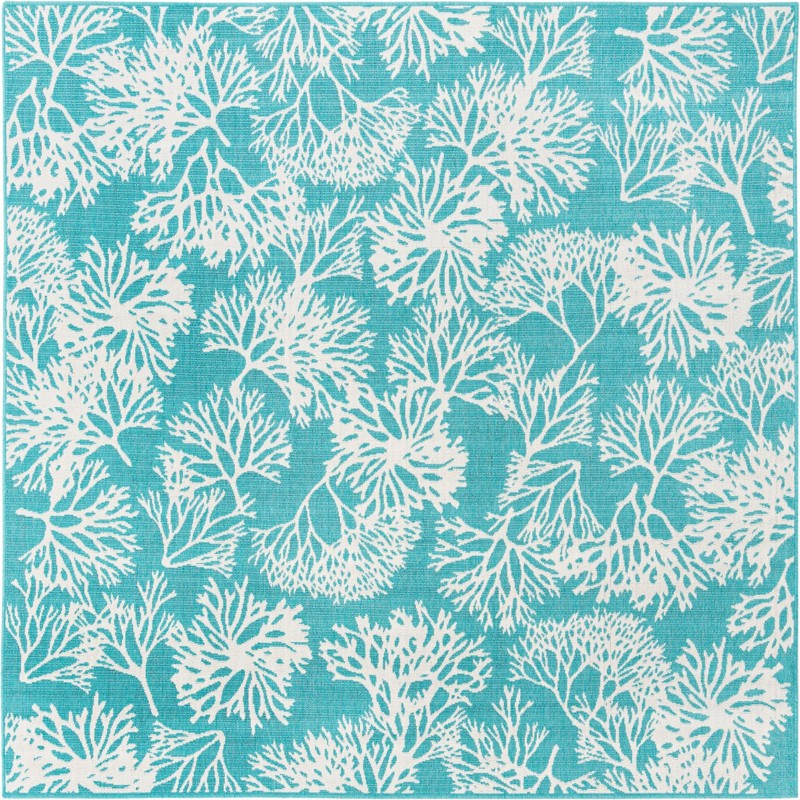 7' 10 x 7' 10 Dartmouth · Coral Outdoor Rug, teal and ivory