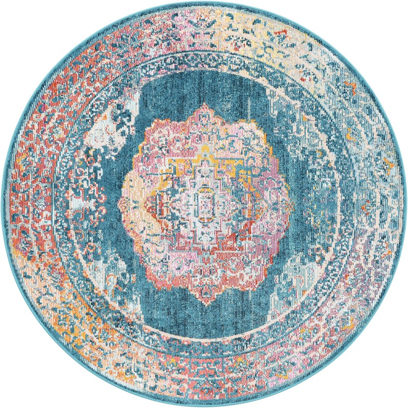 5' 3 x 5' 3 Wilkins · Border rug, turquoise