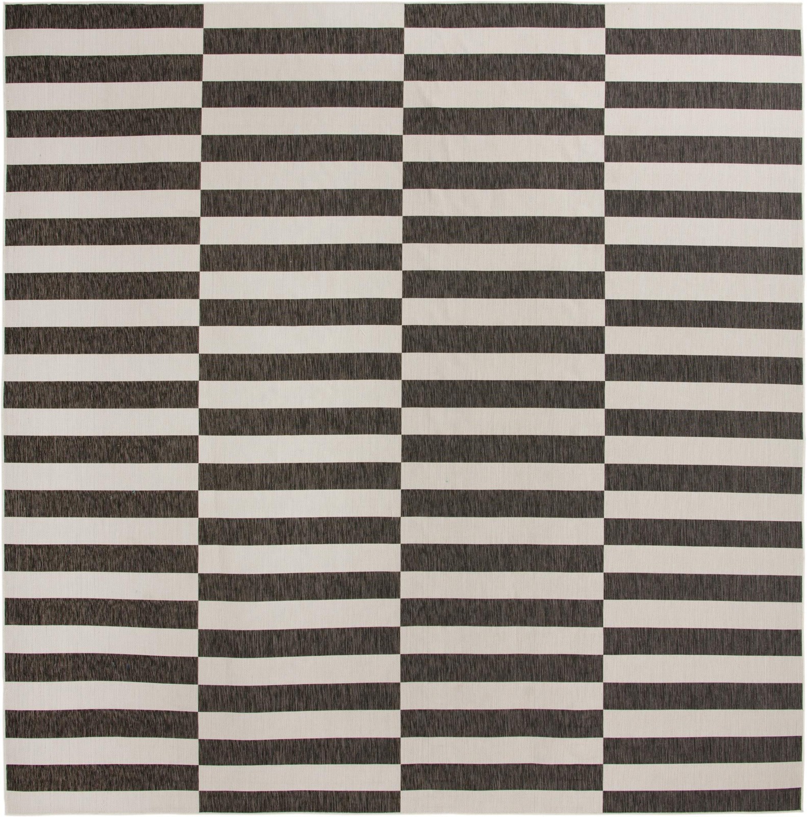 13' x 13' Ainsley · Striped geometric Outdoor Rug, charcoal and ivory