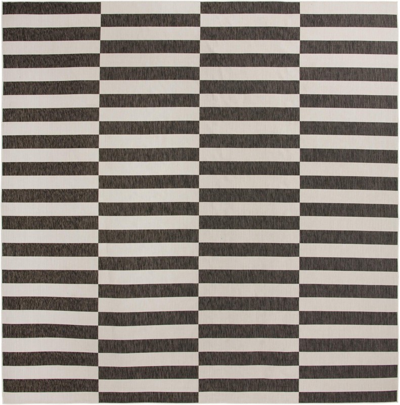 Ainsley · Striped geometric Outdoor Rug, charcoal and ivory
