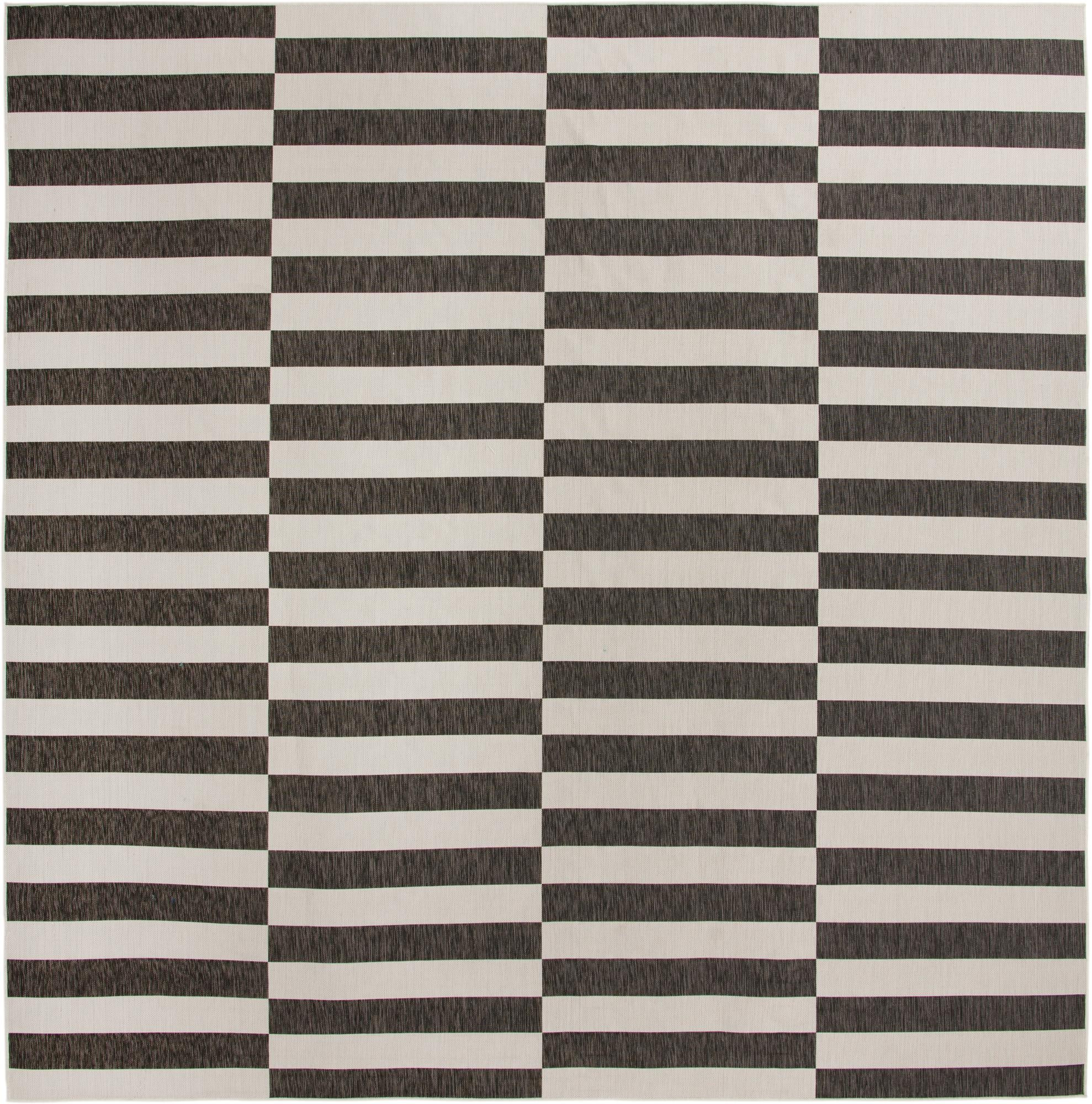 13' x 13' Ainsley · Striped geometric Outdoor Rug, charcoal and ivory