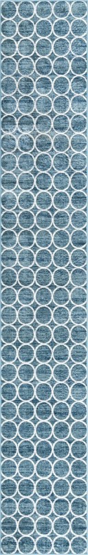 2' 7 x 16' 5 Corvallis · Geometric lattice rug, blue and ivory