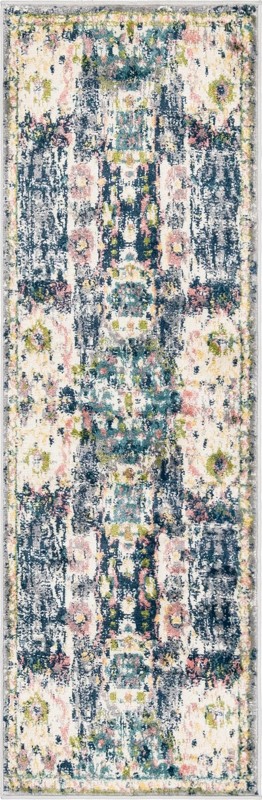 Westcott · Distressed medallion rug, ivory and blue