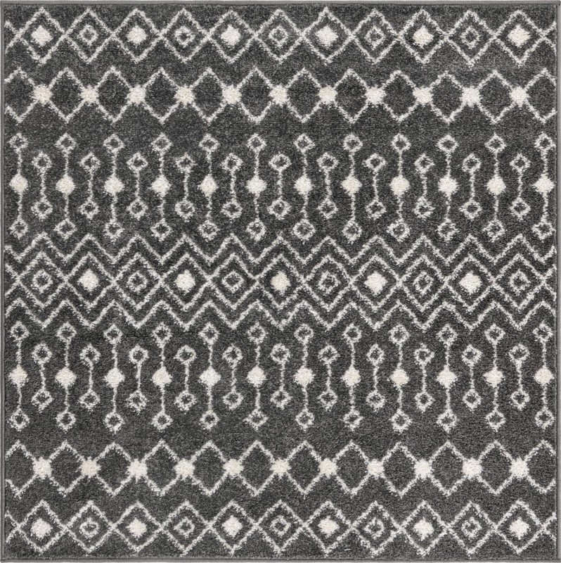 4' x 4' Boswell · Geometric tribal rug, dark gray and ivory