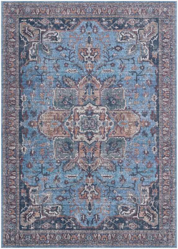 Roarke · Distressed medallion rug, blue and rust