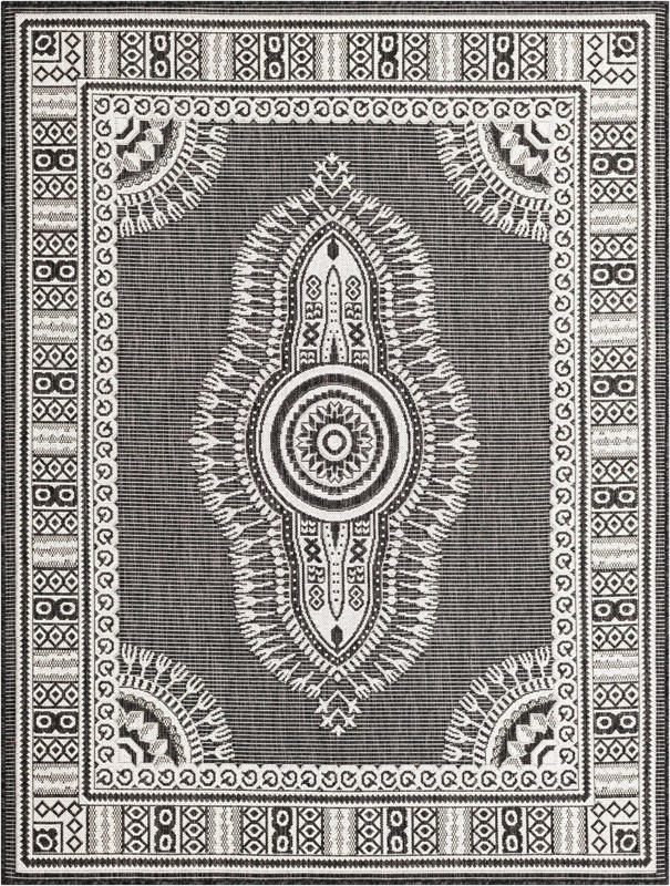 5' 3 x 7' Bainbridge · Border Outdoor Rug, black and white