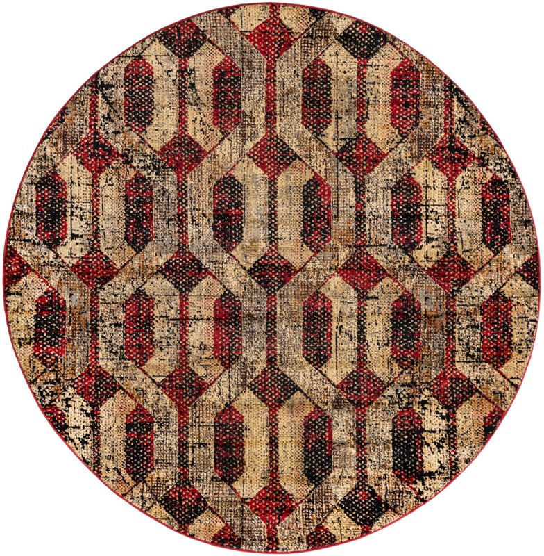7' 10 x 7' 10 Acadia · Geometric lattice rug, burgundy and beige