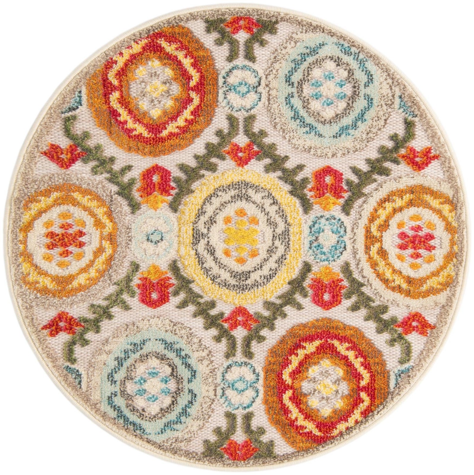 3' x 3' Quincy · Medallion Outdoor Rug, ivory and multicolor