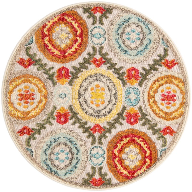 3' x 3' Quincy · Medallion Outdoor Rug, ivory and multicolor