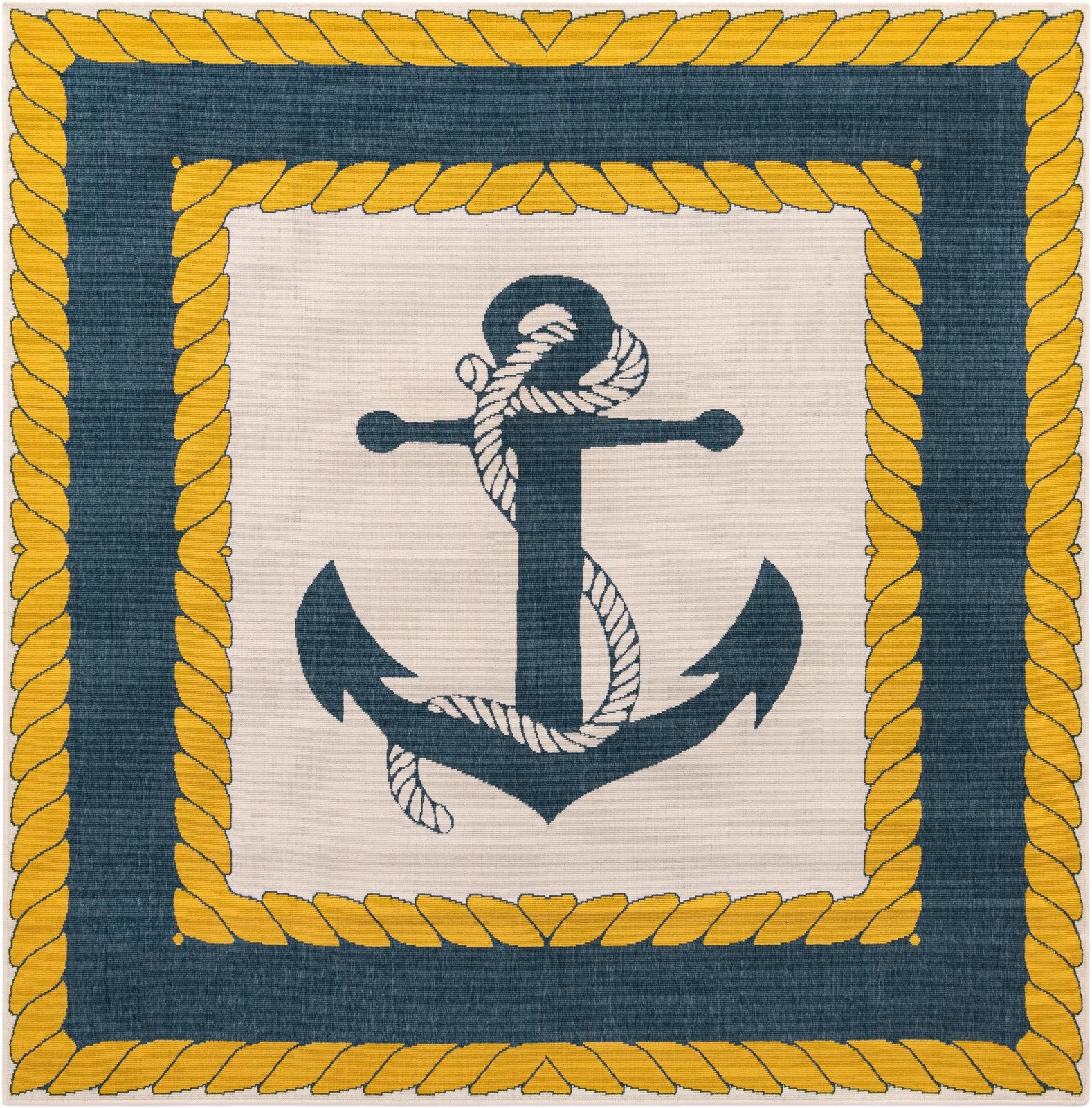 7' 10 x 7' 10 Dewitt · Nautical anchor Outdoor Rug, navy and yellow