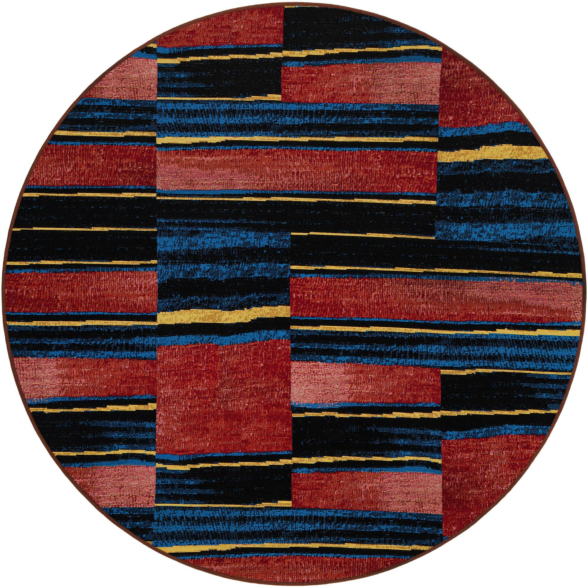 5' x 5' Conley · Abstract striped Outdoor Rug, red and black