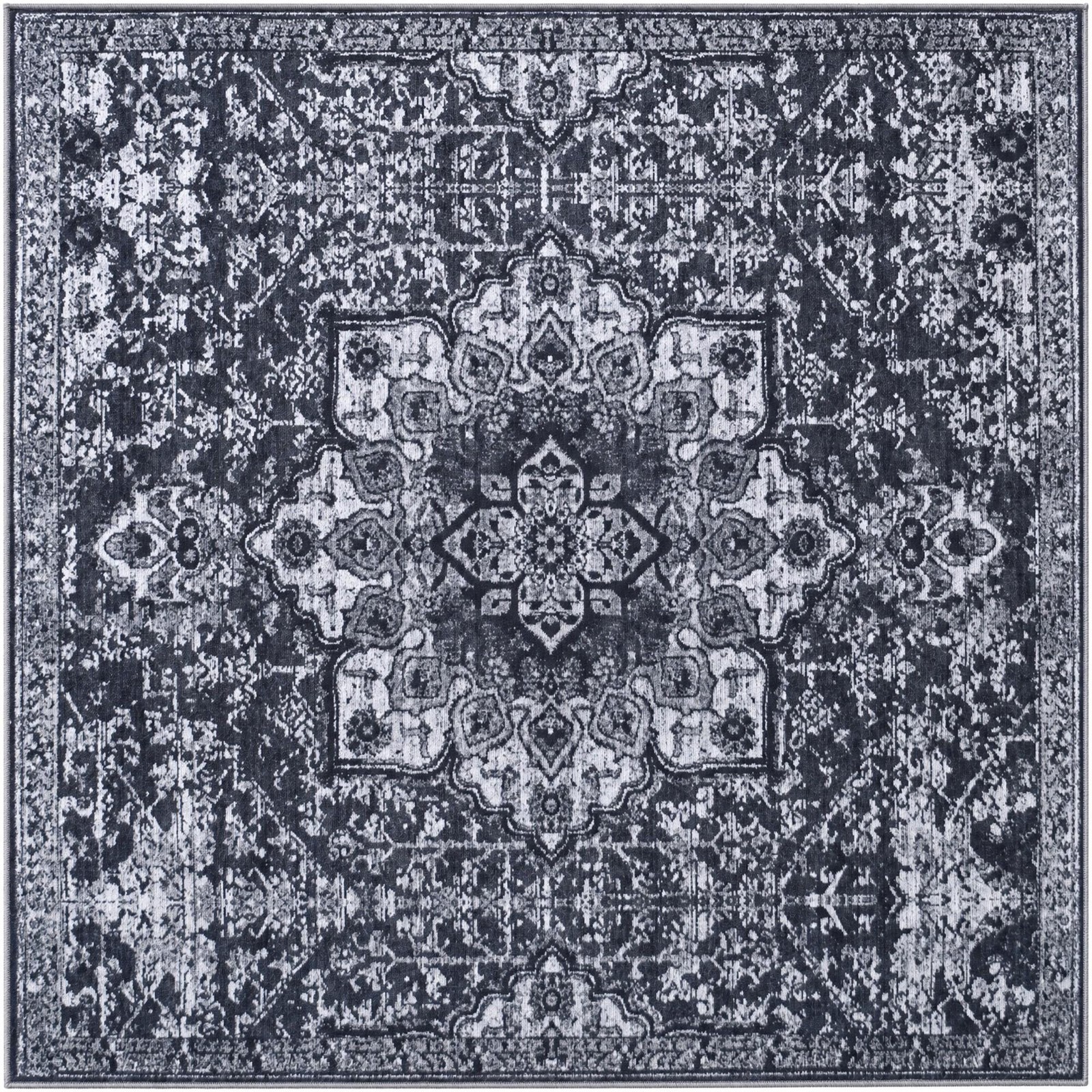 6' x 6' Rideout · Distressed medallion rug, charcoal and gray