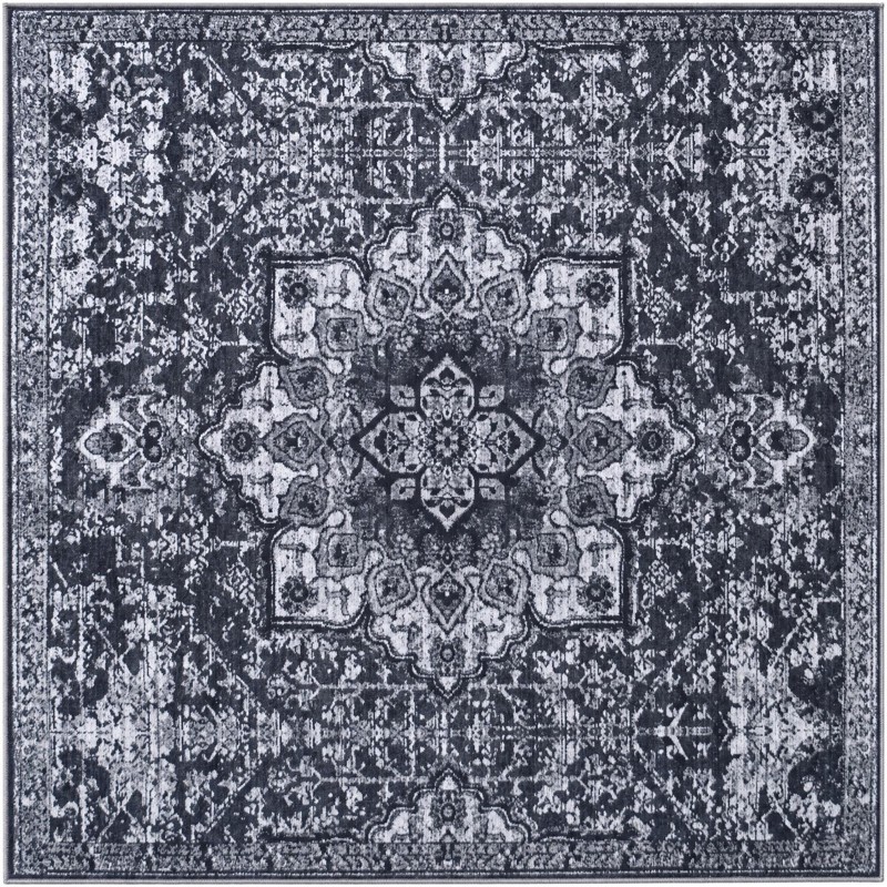 6' x 6' Rideout · Distressed medallion rug, charcoal and gray