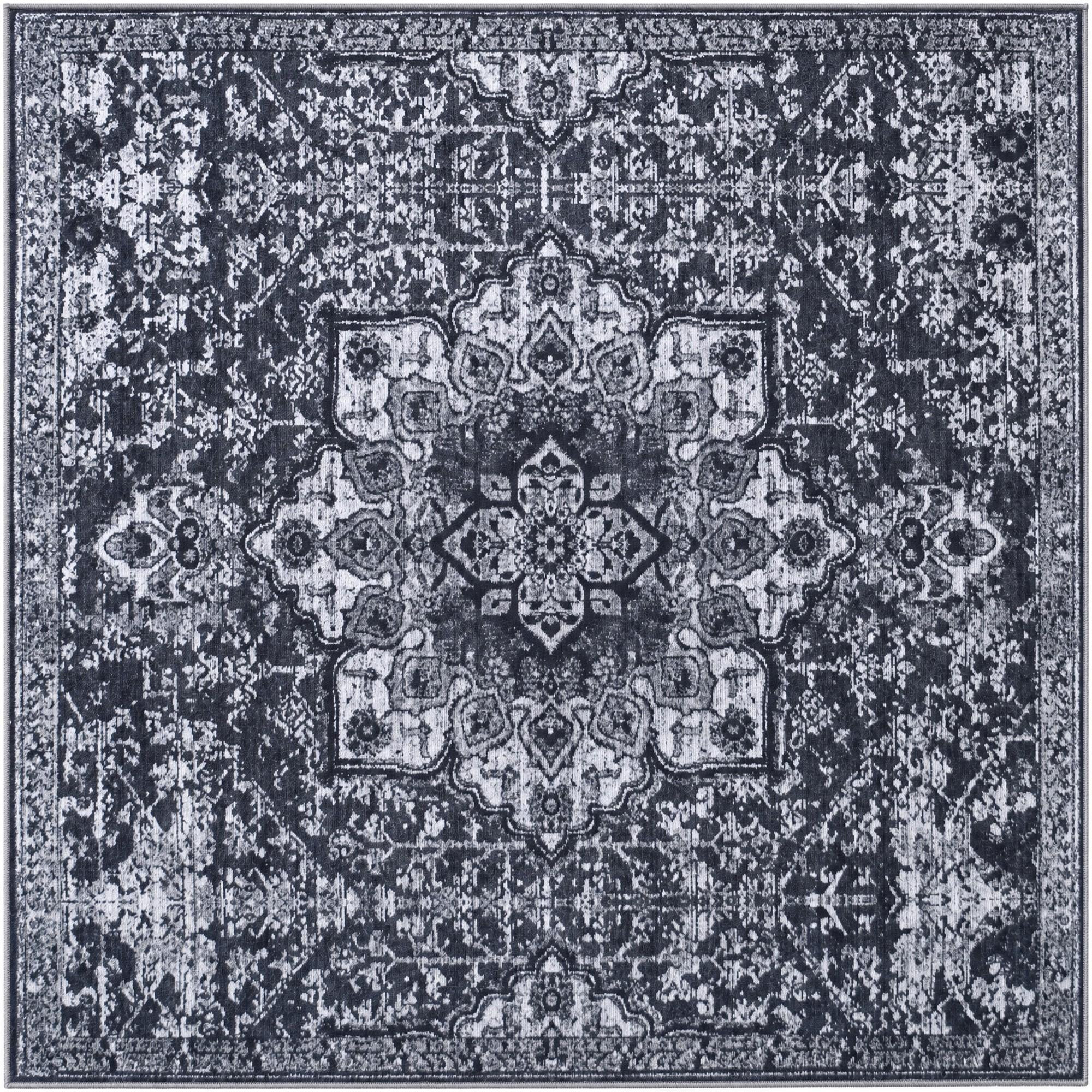 6' x 6' Rideout · Distressed medallion rug, charcoal and gray