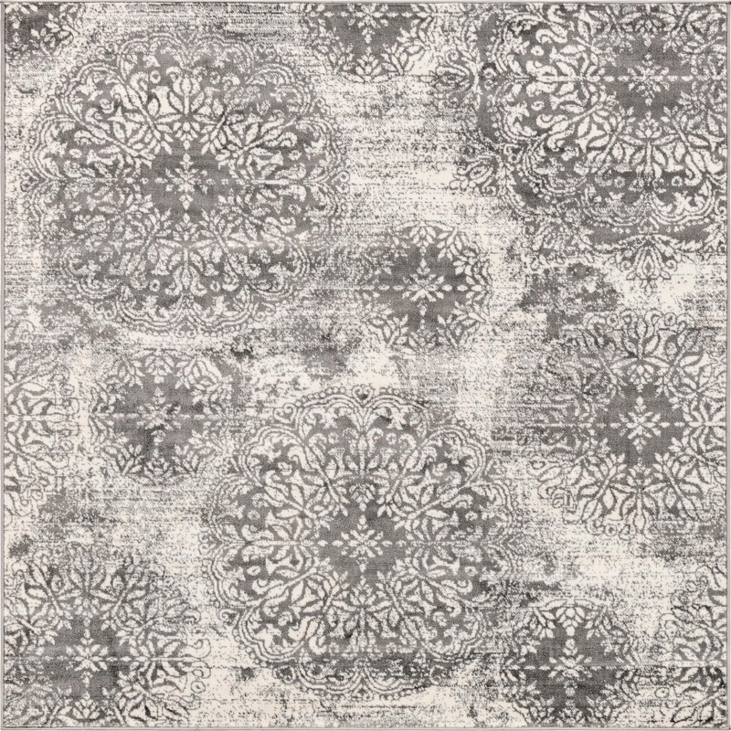 6' x 6' Blakemore · Distressed medallion rug, gray and ivory