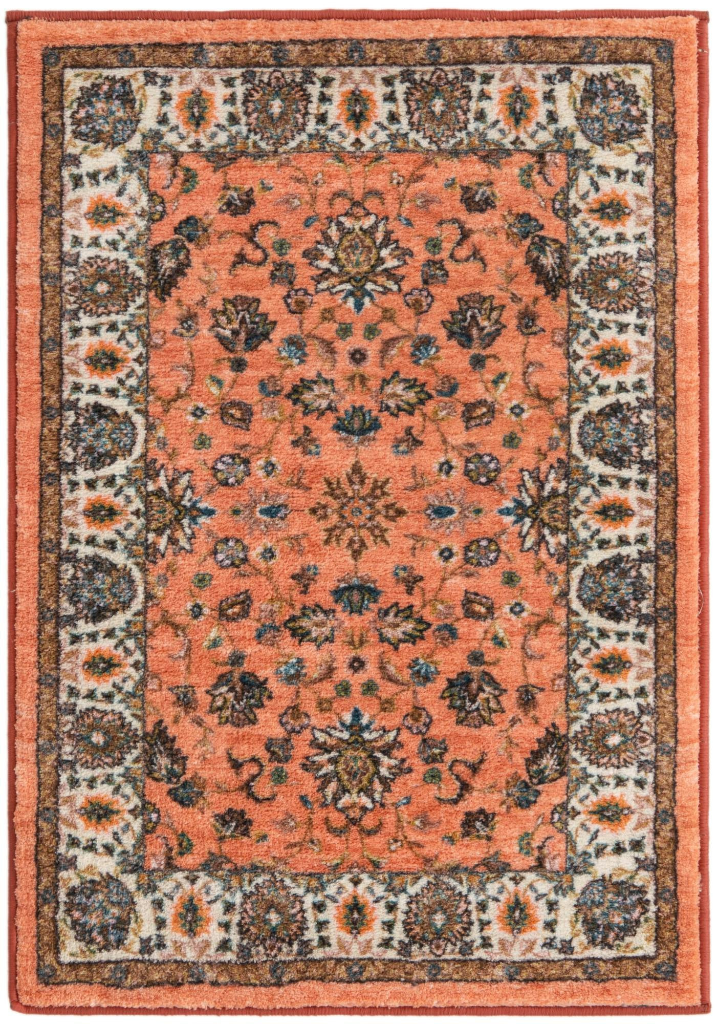2' 2 x 3' Bluebell · Floral medallion rug, salmon and blue