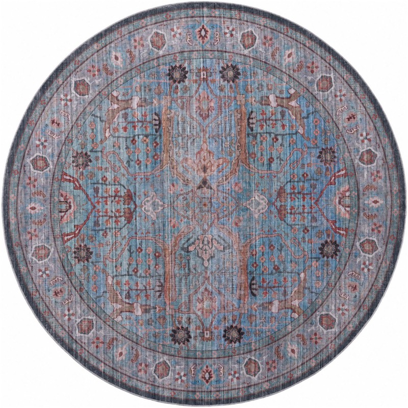 7' 10 x 7' 10 Mayfield · Distressed floral rug, blue and rust