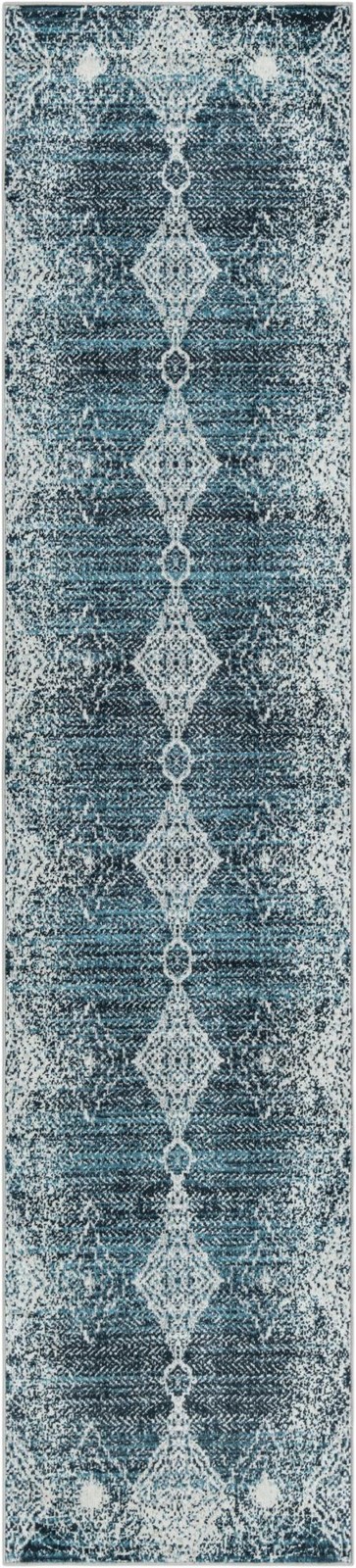 2' 7 x 12' Brower · Medallion Washable Rug, navy and light blue