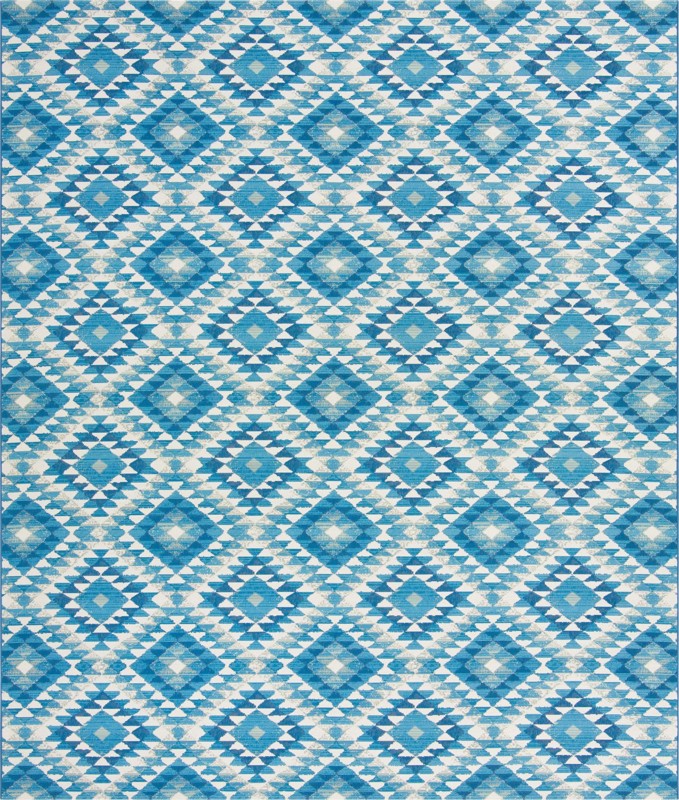 10' x 12' Lomax · Geometric diamond Outdoor Rug, blue and ivory