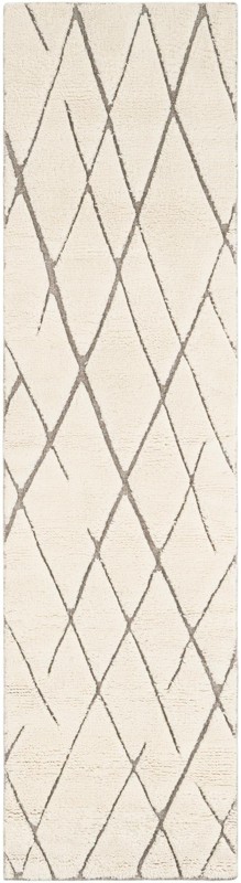 2' x 8' Geary · Diamond lattice Wool Shag Rug, ivory and gray