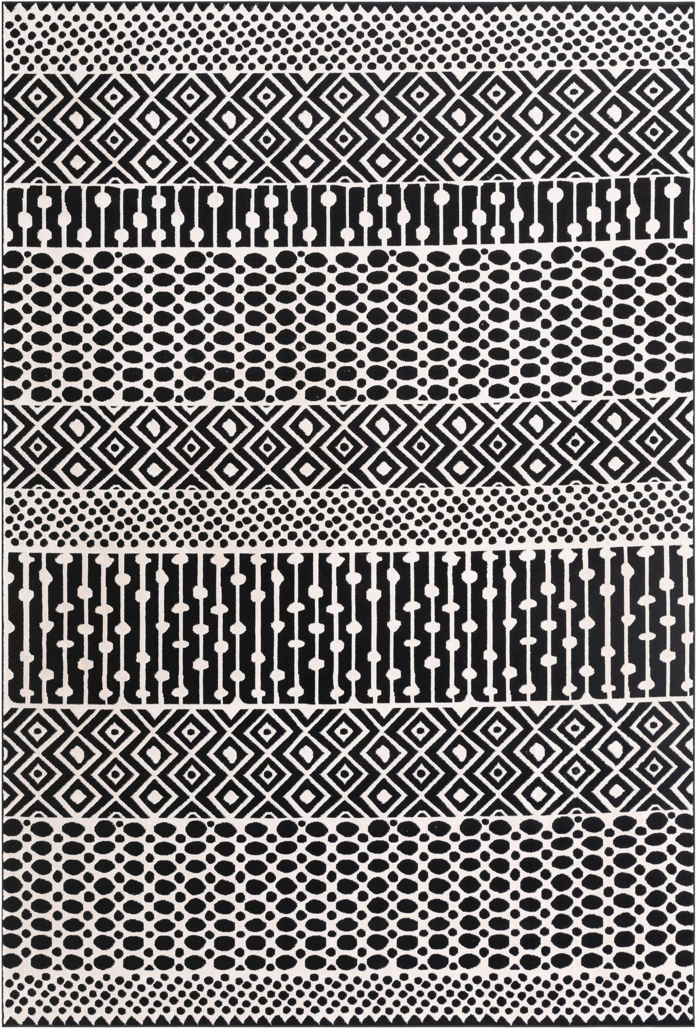 6' 4 x 9' Wigmore · Geometric striped rug, black and white