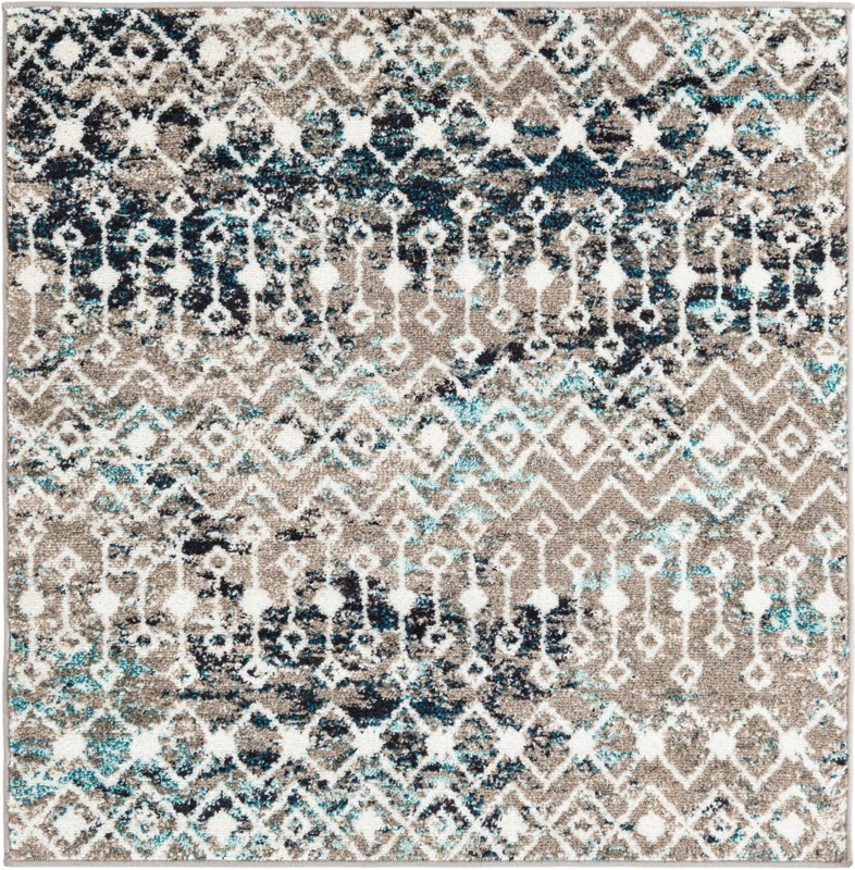 4' x 4' Boswell · Geometric trellis rug, gray and teal