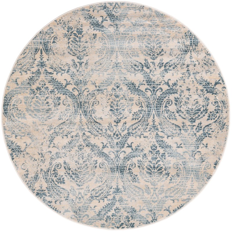 5' 3 x 5' 3 Larson · Damask rug, blue and beige