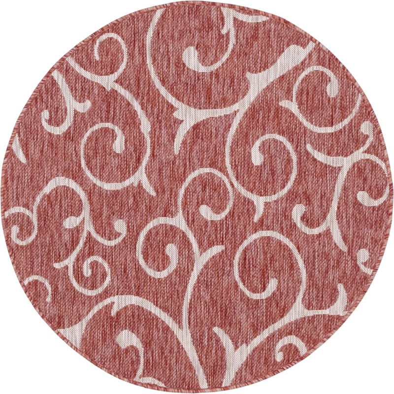 4' x 4' Shale · Scrollwork Outdoor Rug, rust and light gray