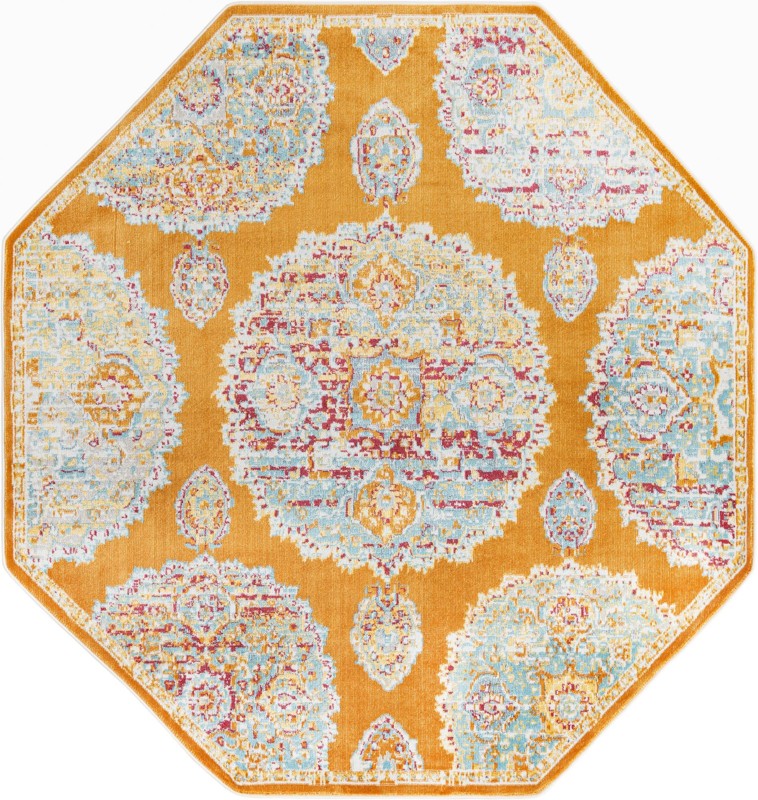 6' x 6' Mather · Medallion rug, orange