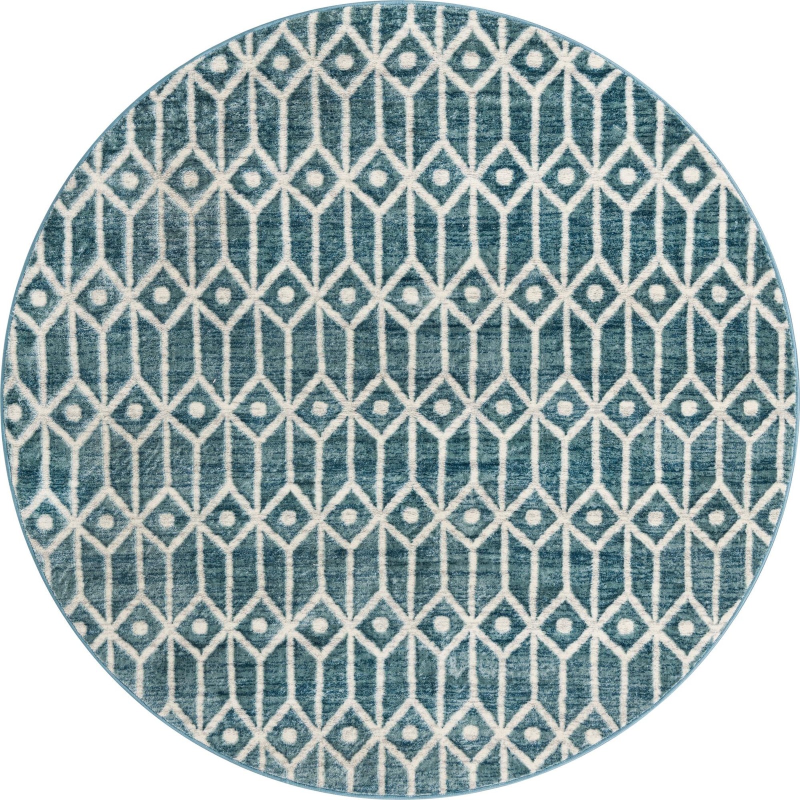 7' x 7' Vincent · Geometric trellis rug, blue and ivory