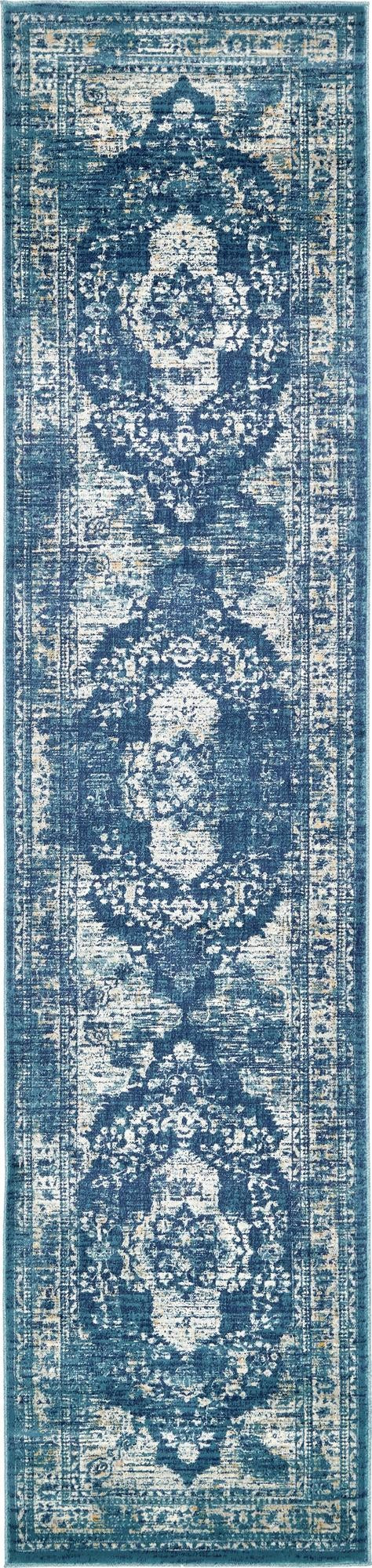 3' x 13' Fanshawe · Medallion rug, navy and beige