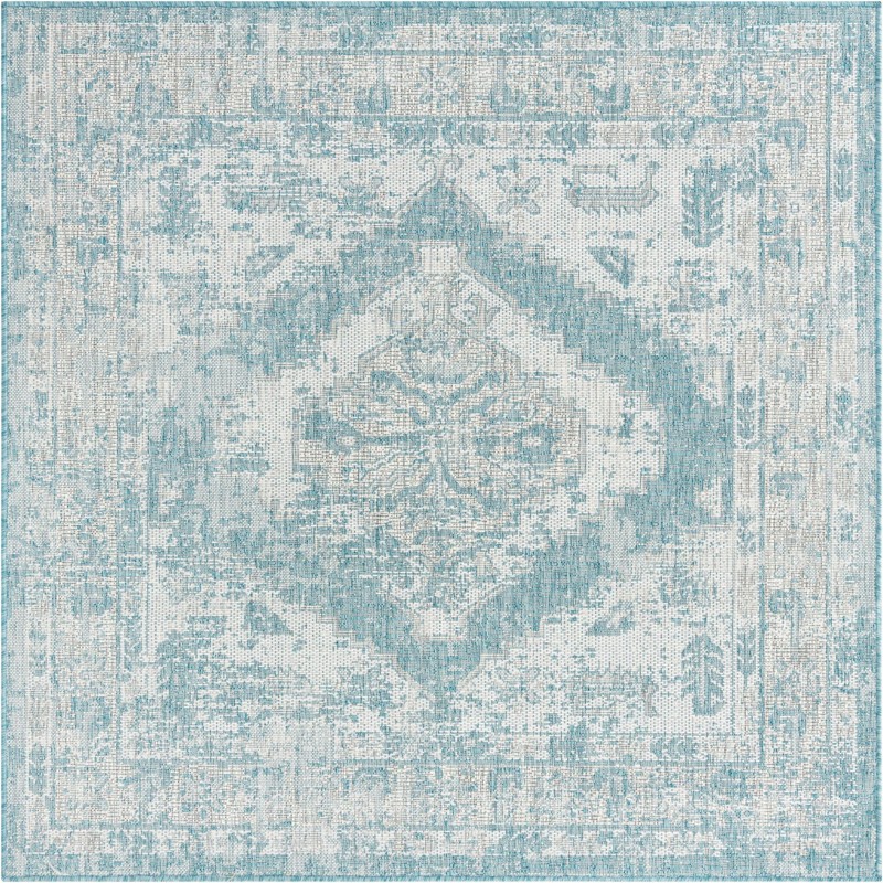 5' 3 x 5' 3 Wylie · Border Outdoor Rug, aqua