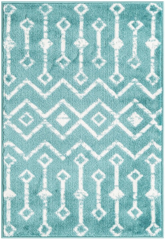 2' x 3' Dudley · Geometric rug, turquoise and ivory
