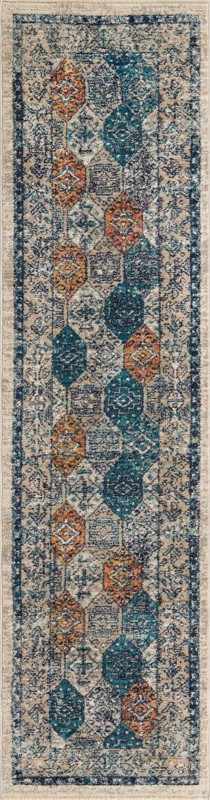 2' x 8' Keane · Diamond rug, blue and rust